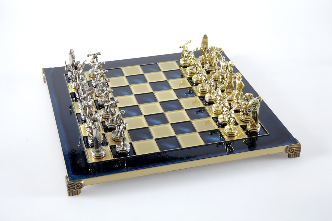 Discuss Thrower chess set with gold-silver chessmen/Blue chessboard 36 sm